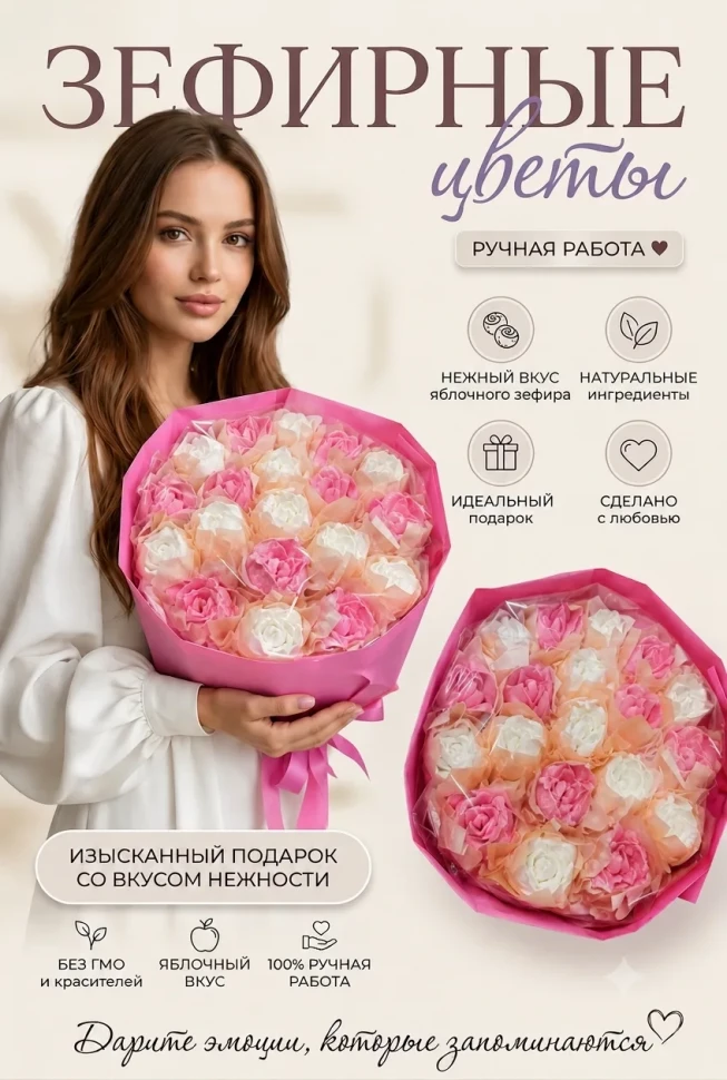  Букет Зефирный Размер XL бело-розовый,350г в Сергиевом Посаде